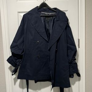 Banana Republic Navy Blue Button-Down Belted Cotton Trench Coat Size XL EUC